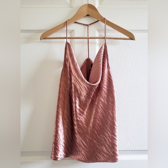 Express Rose Gold Shiny Cowl Neck Top - Picture 1 of 12